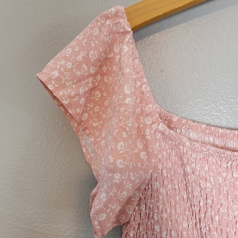 Off the shoulder drop waist pink floral mini dress - Picture 4 of 7